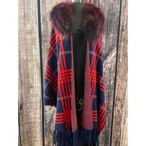NEW OOLALA plaid print cardigan in navy/red